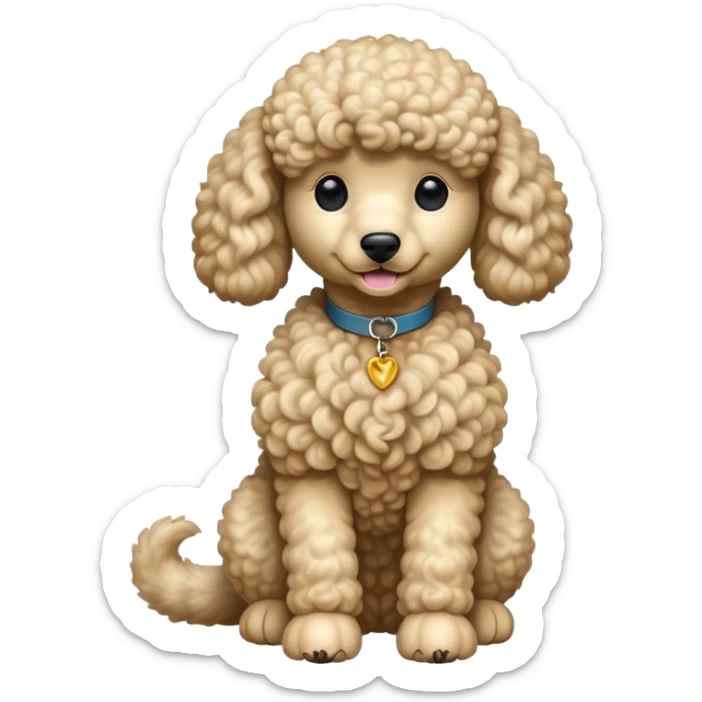 cinematic-[poodle]-realistic-full-body-sitting-emoji,-tail-resting-loosely-beside-its-paws,-head-tilted-dramatically, -curly-[cream]-fur,-simplified-yet-realistic-focused-features,-highly-detailed,-glowing-with-an-almost-sarcastic-glow sticker
