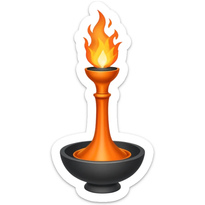 A minimalist ceremonial torch with a shallow black bowl on top holding bright flames. The bowl is supported by a tall, rectangular gray pedestal with clean, smooth surfaces and sharp edges. sticker