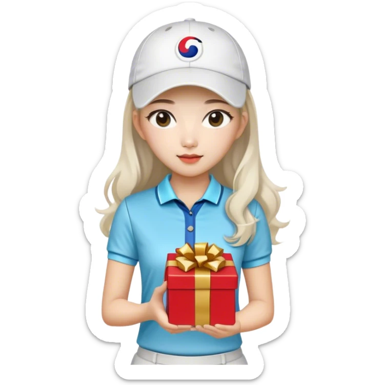 Long hair Korean Female Golf player with gift nice outfit sticker