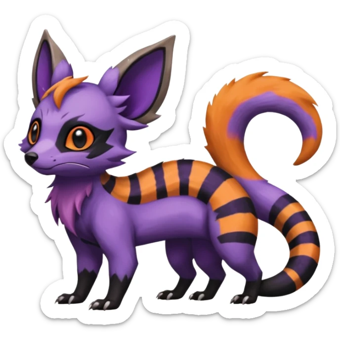 Rare exotic realistic cute epic aesthetic gothic colorful Salandit-Eevee-Civet-species-Fakemon-hybrid-creature, with markings, full body sticker
