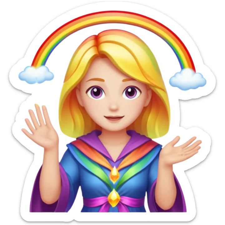 Lux from League of Legends casting a rainbow spell, vibrant colors, glowing light sticker