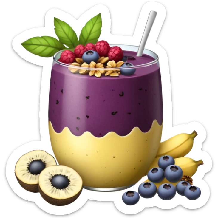 Vaso con açai, que lleve granola plátano arándanos y frutillas sticker