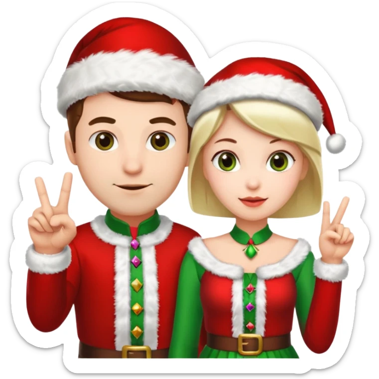 Adult couple wearing Xmas outfit pointing at you sticker