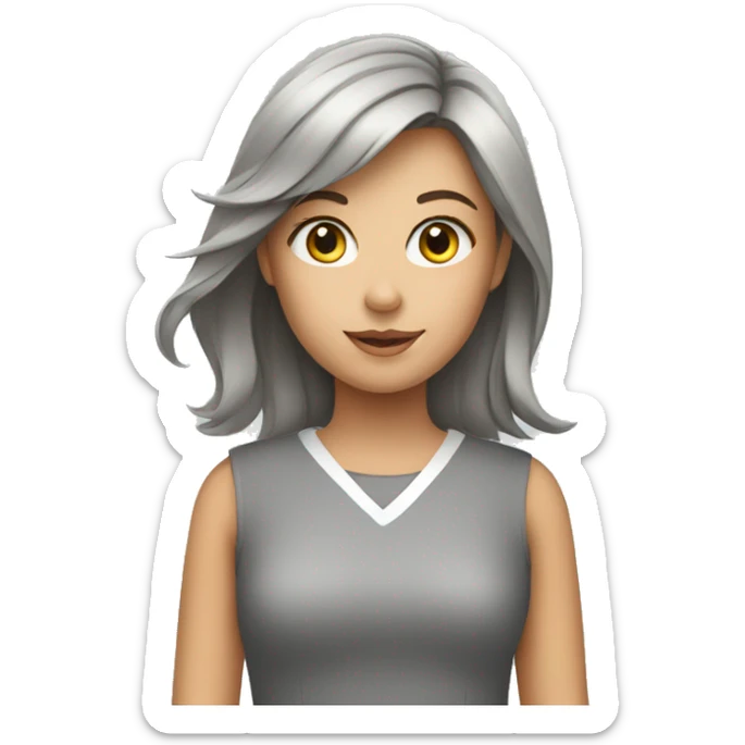 girl in a gray dress with road markings sticker