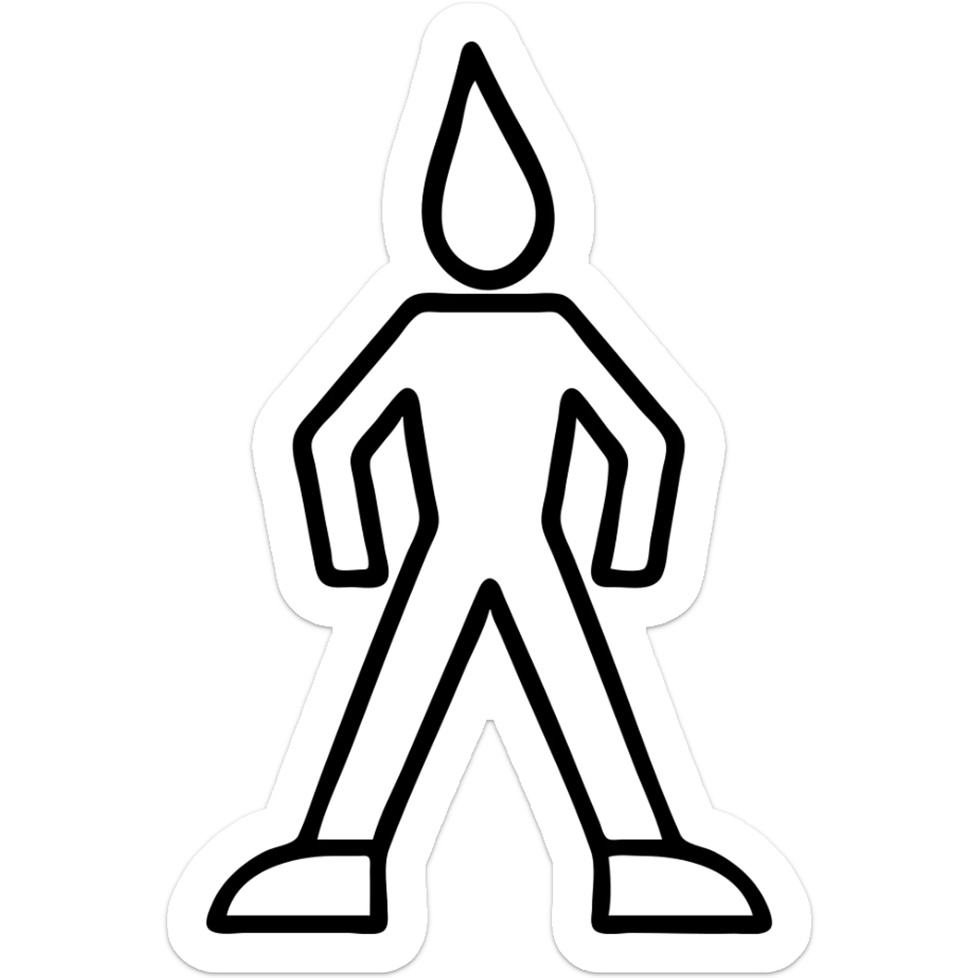 minimalist icon of a sharp object or person, featuring prominent blue shoes sticker