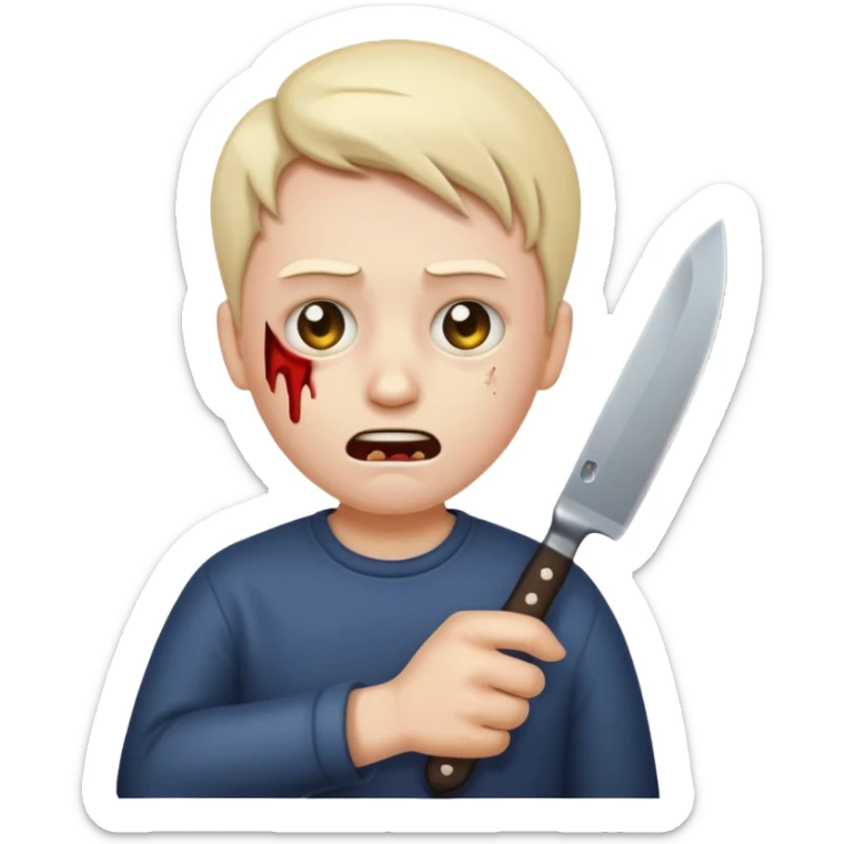 Insane scared injured person with a knife in the classic emoji style  sticker