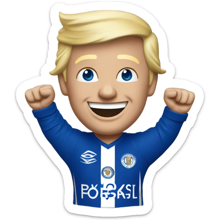 Donald Trump cheering Leicester football club wearing kit victory  sticker