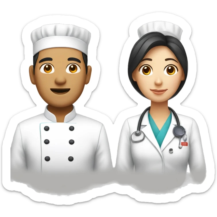 Asian couple: a male chef and a female doctor sticker