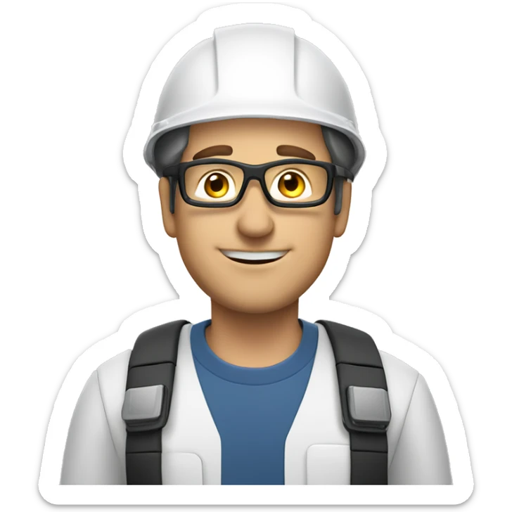 Caucasian man wearing a safety helmet, safety glasses and earplugs sticker