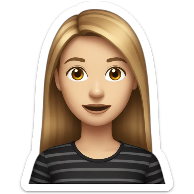 long light brown hair woman wearing black stripy t-shirt sticker