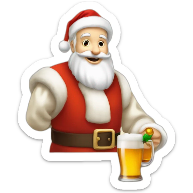 Père Noël qui offre un verre de bière à un enfant comme cadeau sticker