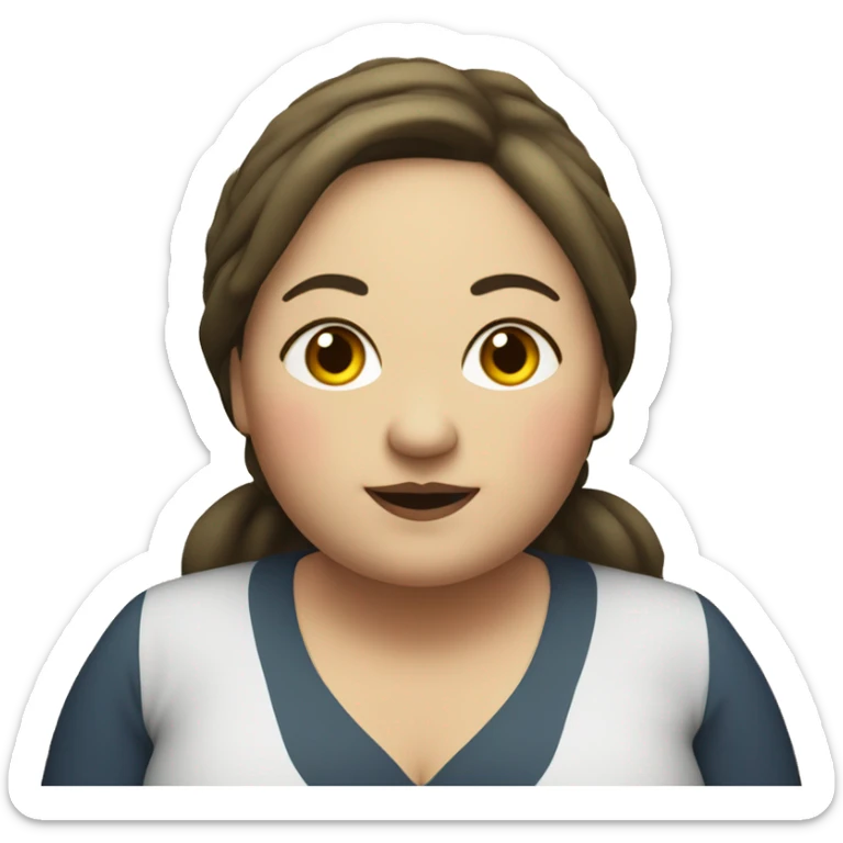 a fat mom that looks like a real person, sitting at the dining table with dumpling. sticker