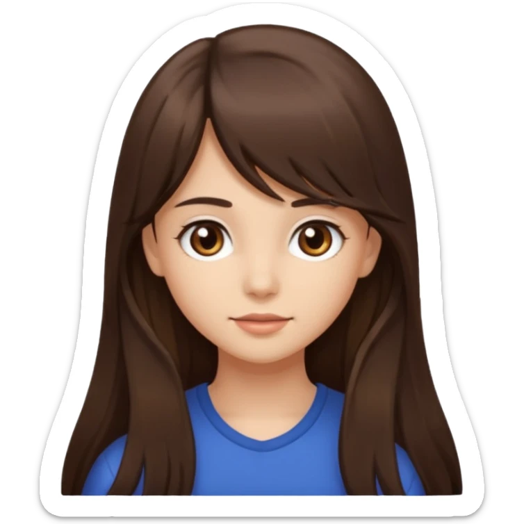 Girl with long brunette hair side bangs and neutral skin tone, brown eys  sticker