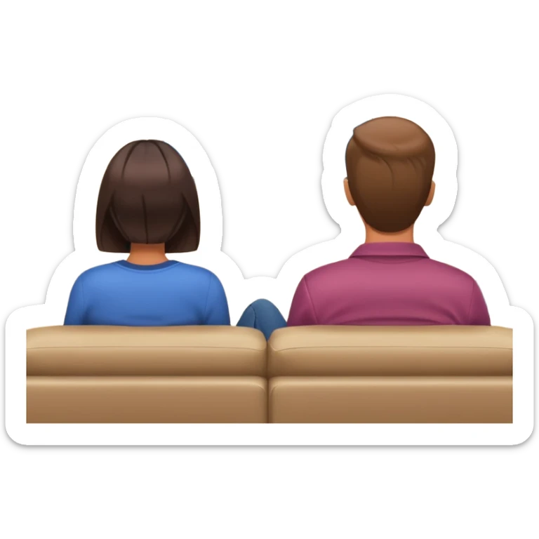A man and a women photographed from behind, sitting on a sofa and watching the news on TV on a modern flat screen. The setting is a living room. sticker