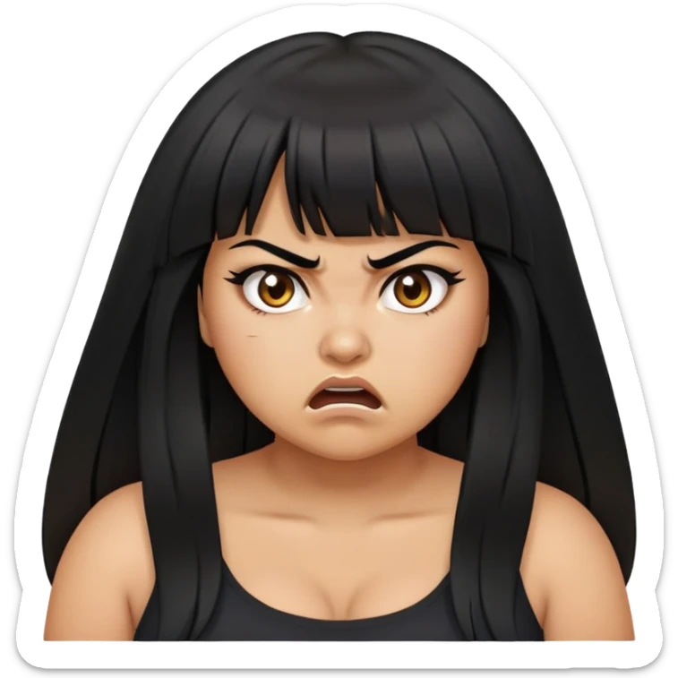 Latina girl with bangs black long hair plus size angry emotion sticker