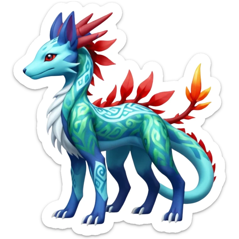 Suicune-Aurorus-Salandit-Glaceon-Meganium-fusion (full body) sticker