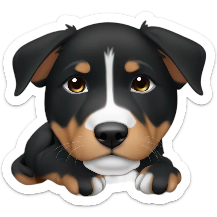 Sleeping black and brown beauceron puppy with white chest and chin sticker