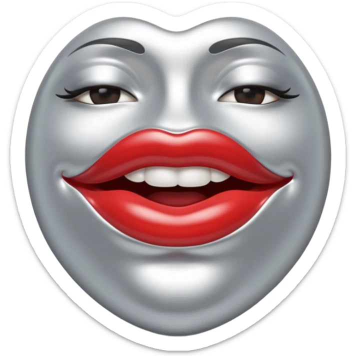 A seductive pair of slightly parted lips emoji made of liquid silver chrome, smooth glossy metallic surface, soft sensual curves, subtle reflections, luxury sexy aesthetic, minimal iOS emoji style, centered composition, clean white background, soft studio lighting, no text sticker
