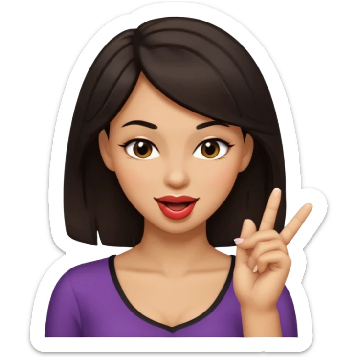 black slighty browin hair light brown skin woman, flirtatious gesture, biting her finger and winking emoji sticker