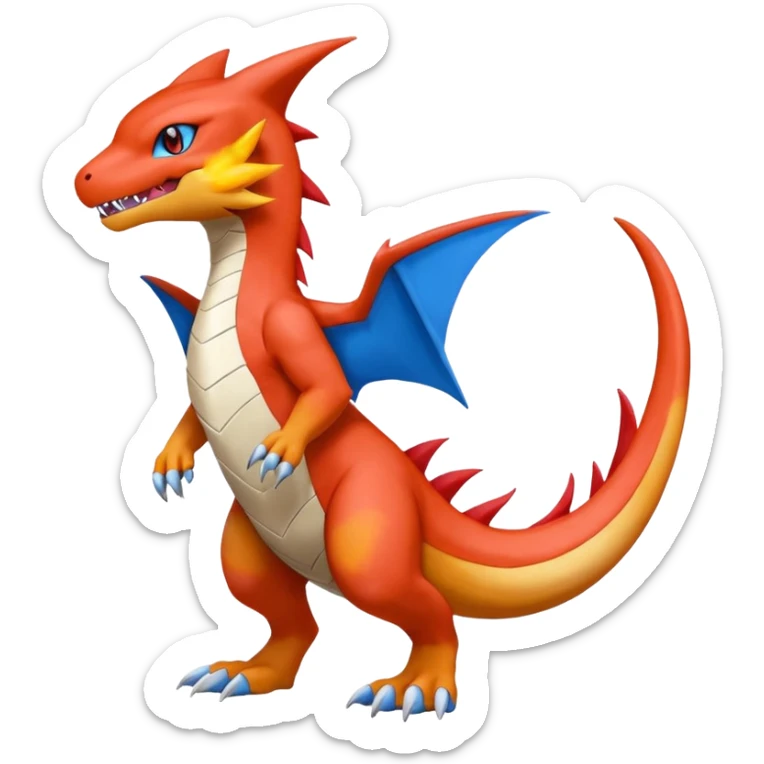 Garchomp-Flamedramon-Veemon-Charmeleon-Digimon-Latias-Peppercat-Pokémon-fusion-animal-hybrid-creature, Full body  sticker
