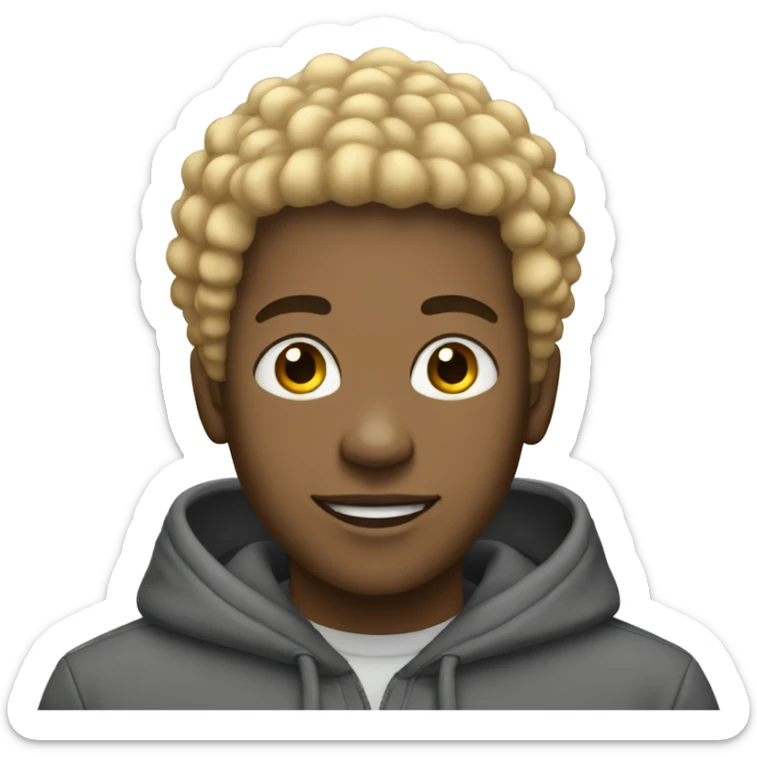 smiling black man with blonde afro hair and a hoodie on sticker