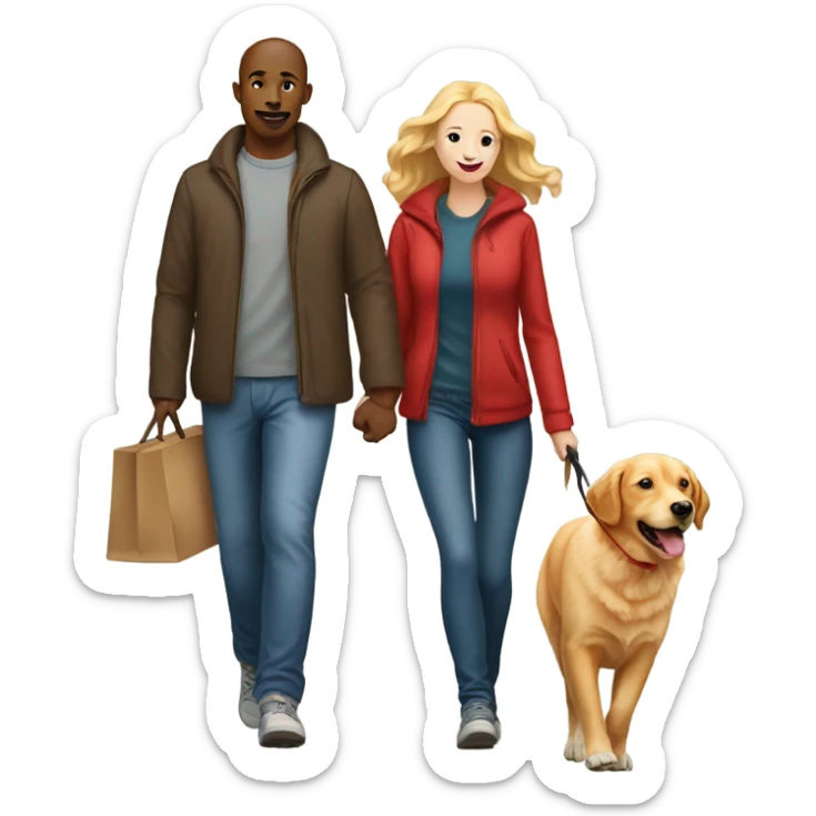 man walking fox red Labrador and woman walking English cream retriever sticker
