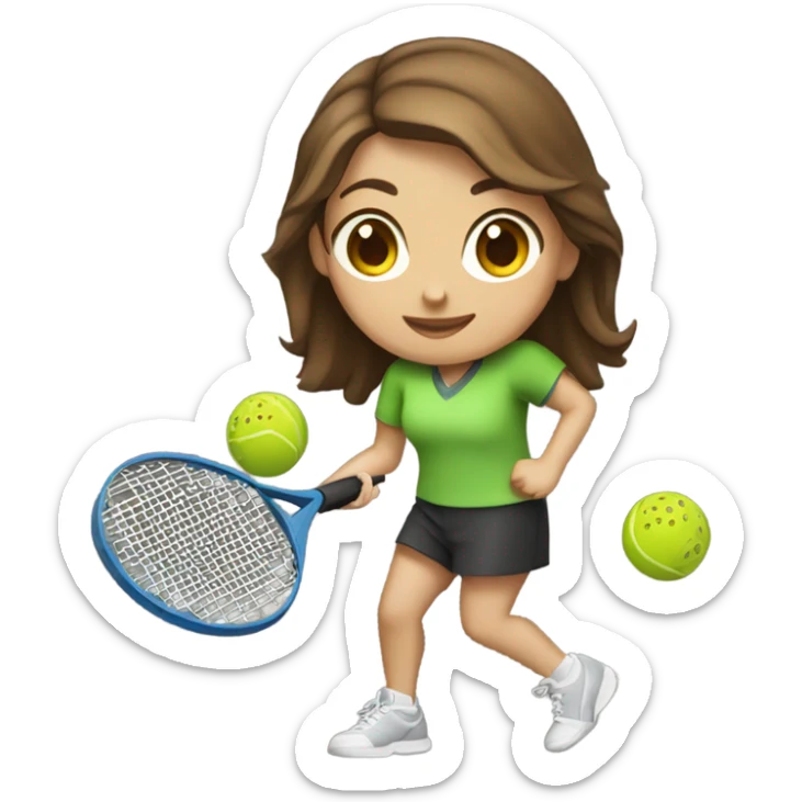 Caucasian girl with brown hair playing Pickleball sticker