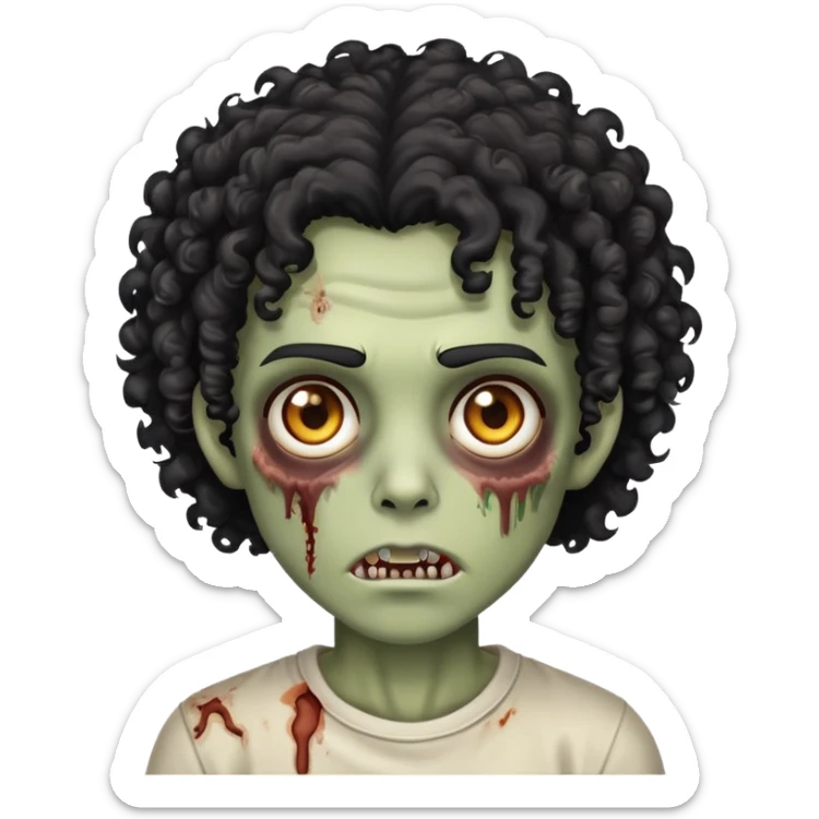 Um zumbi de cabelo preto enrolado grande e olhos castanhos  sticker