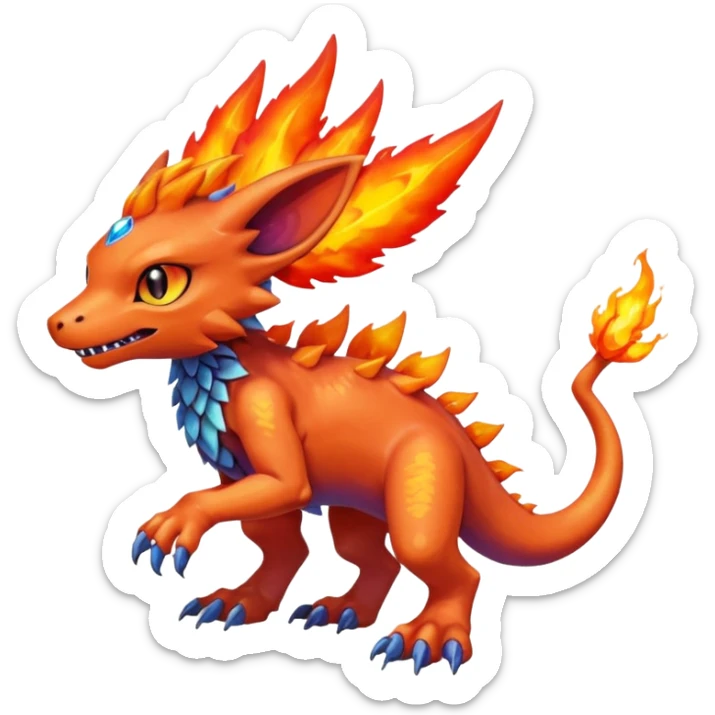  colorful iridescent magmatic Fakémon-Digimon-Trico-Vernid-creature (full body) sticker