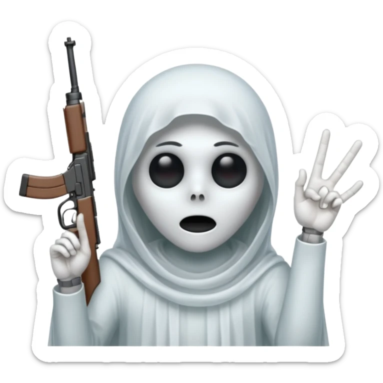 Fantasmas con un fusil y haciendo haciendo en en forma de V con los dedos sticker