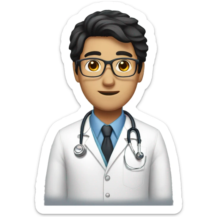 guy, brown eyes, black hair, glasses, in a doctor's coat sticker