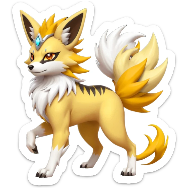 Feral Quadrupedal Digitigrade Jolteon-Lycanroc-Furret-Renamon-Zeraora-Vernid-fusion-hybrid-creature, full body  sticker