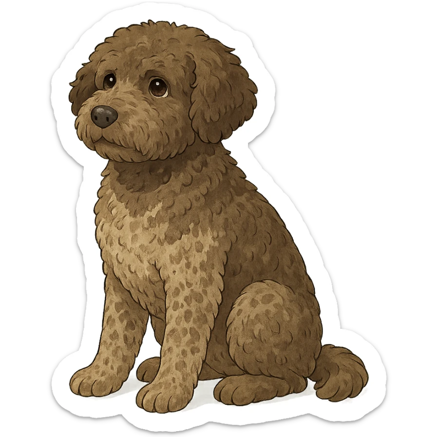 ghibli style roan Lagotto Romagnolo dog illustration sticker