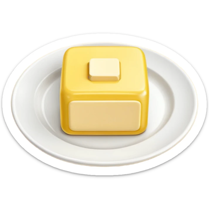 A 3D cartoon yellow butter block on a dish with soft light, Memoji-style realism. sticker