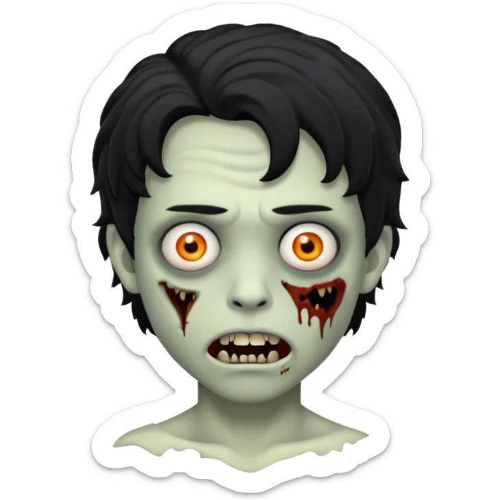 a boy with wavy hair, a zombie-shaped mouth piercing hum, and black hair sticker