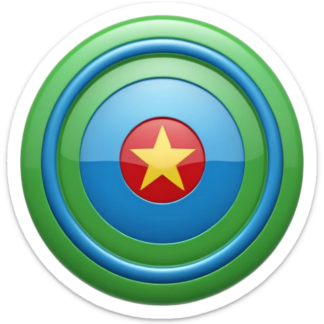 A glossy 3D emoji icon of the Romani flag. The flag is a horizontal bicolor, blue on top and green on bottom. A red spoked wheel chakra symbol is centered across the middle. The style is cute, rounded, shiny, plastic texture, digital icon art, isolated on a plain background. sticker