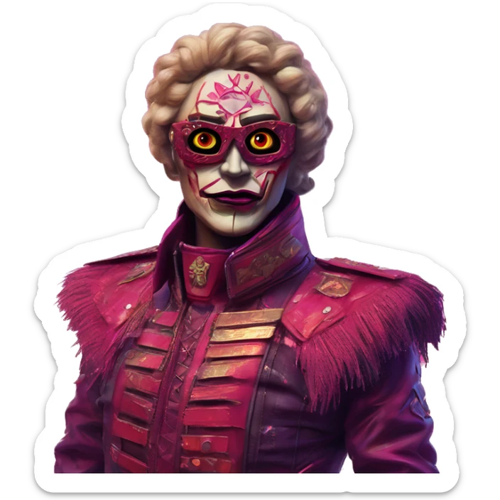 Synthwave communist in Lordi style, oil paint, epic eyes, intricate lips, exquisite pose, beautiful, desirable, logical, Midsommar  sticker