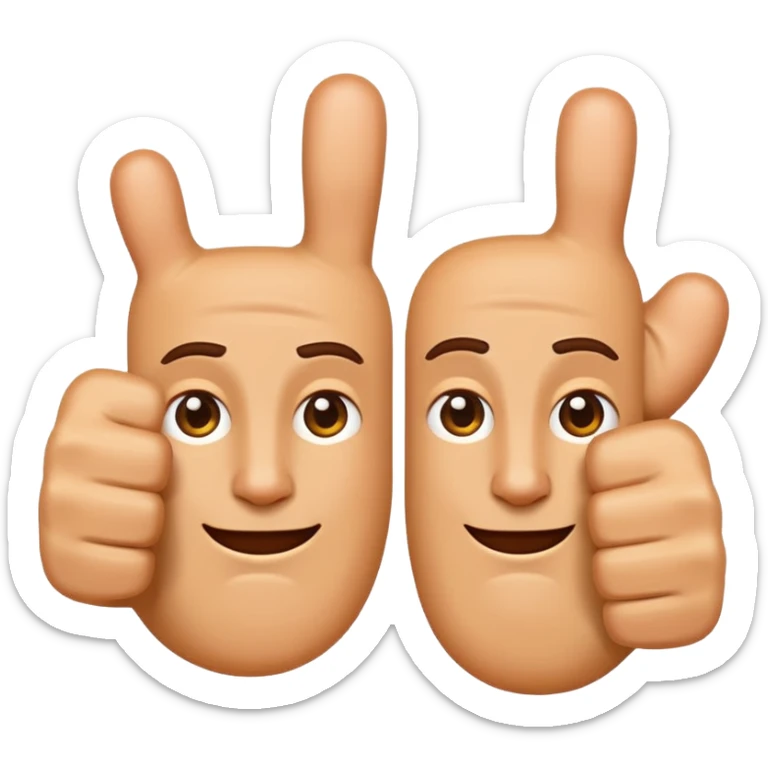 Design a single emoji that merges thumbs-up and thumbs-down into one clear glyph (ambivalent reaction). Use a flat emoji style, clean vector edges, center composition, 1:1 canvas, transparent background. The two thumbs interlock in a yin-yang style or a split-down-the-middle hybrid,  sticker