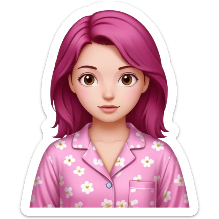 A beautiful, burgundy haired girl wearing pink pajamas sticker