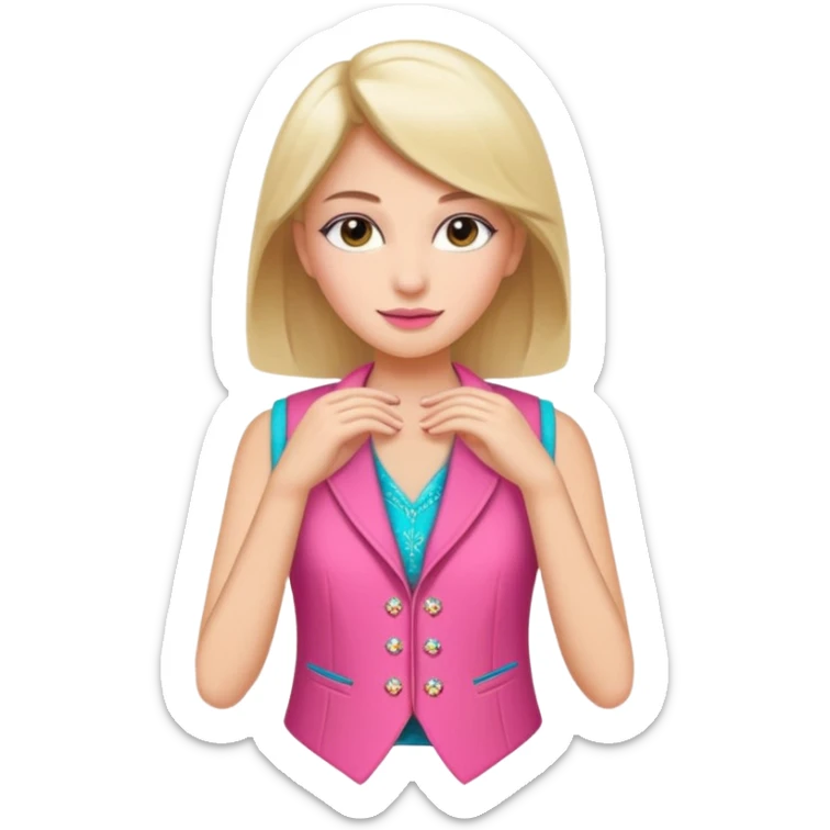 a stylish women’s vest, sleeveless, elegant and decorative design, in a bright pink color with small cute details, feminine and fancy look, no background, ONLY VEST sticker