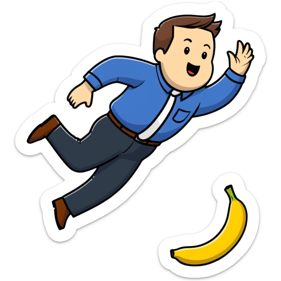 JD Vance falling backwards with one foot slipping on a single banana peel on the ground sticker