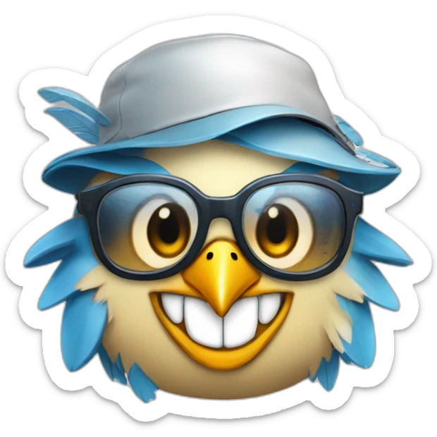 Crazy funny Cyberpunk Articuno head with beautiful smile wearing glasses and hat sticker