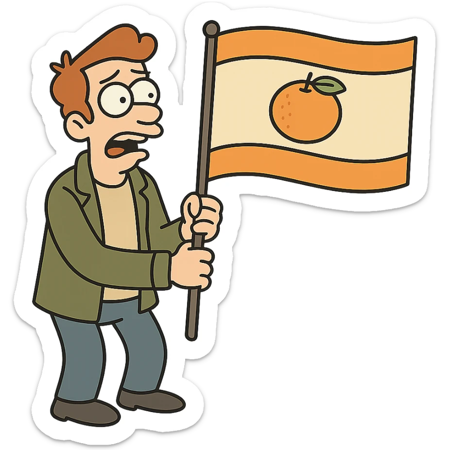flag with two orange stripes on top and bottom, mandarin in the center, minimalist style, no text sticker