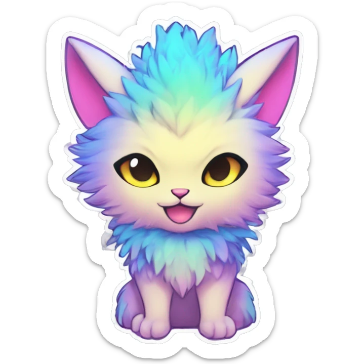 Anthro Fluffy Cool Cute Magical Elemental Shiny Colorful Neon Vibrant Colors Sparkle Kemono-style Chibi Fantasy-Animal-Fakémon-Pokémon-Hybrid Fur Sona Aesthetic Full Body Sticker sticker