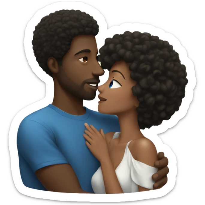 Black man with short Afro kissing brunette woman with blue eyes sticker