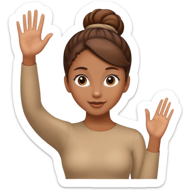 Light brown skin girl, brown hair in bun, waving goodbye sticker