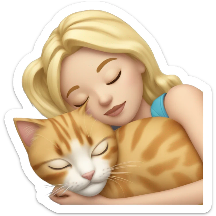 sleeping girl blonde hair laying next to Calico cat sticker