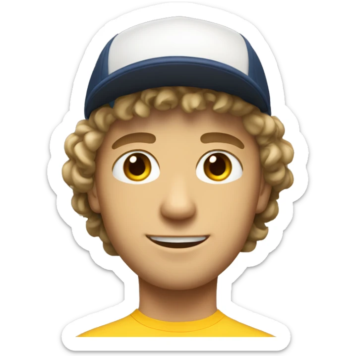 young white guy with small wavy hair brazilian race suit and hat without smile sticker