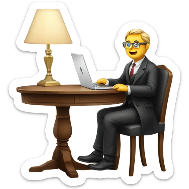 Rich man working setting on a chair and near the table with laptop he is German  sticker