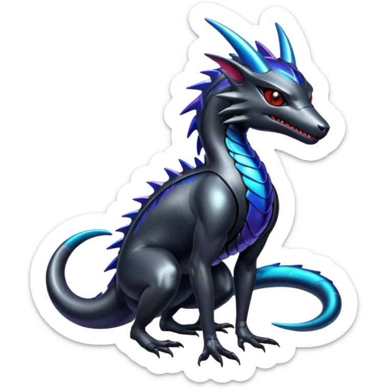 Oil-Slick Rainbow-Dark Metallic-Glossed Sleek Futuristic Cyber-Nargacuga-Vernid-fusion-creature (full body) sticker